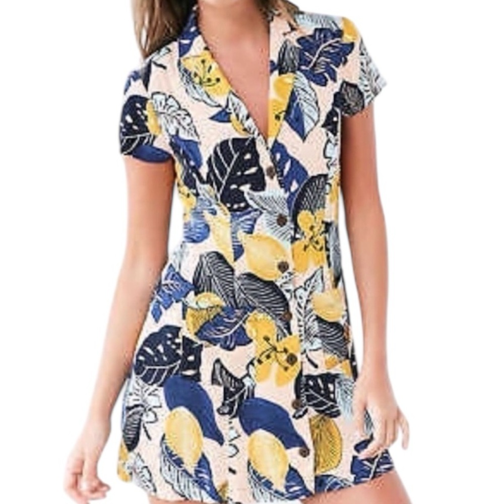 UO Silence and Noise Tropical Print Button Down Dress S